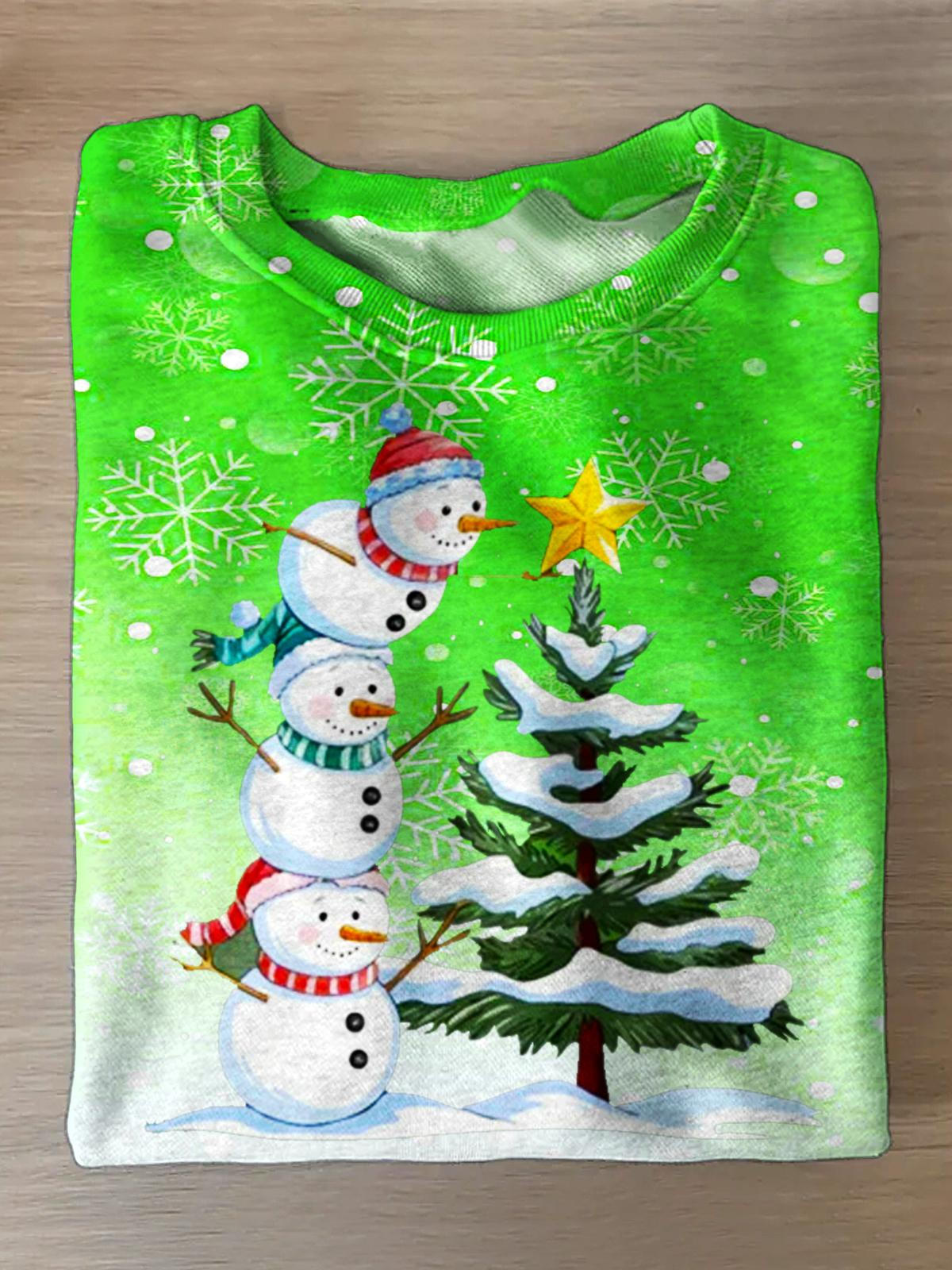 Women's Cute Christmas Snowman Printed Long Sleeve Casual Top