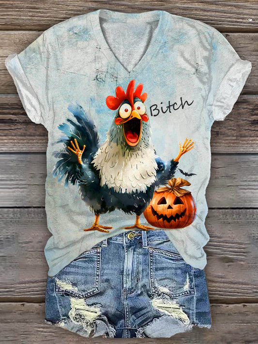 Women's Cock Funny Fuck Distressed Print T-shirt