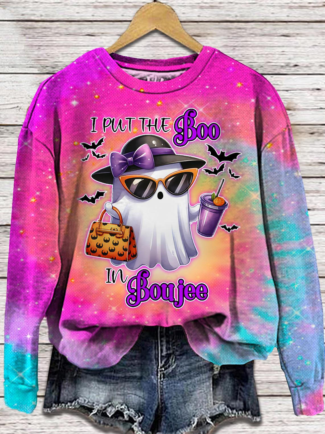 Women's Halloween I Put Boo On Boujee Ghost Long Sleeve Casual Top