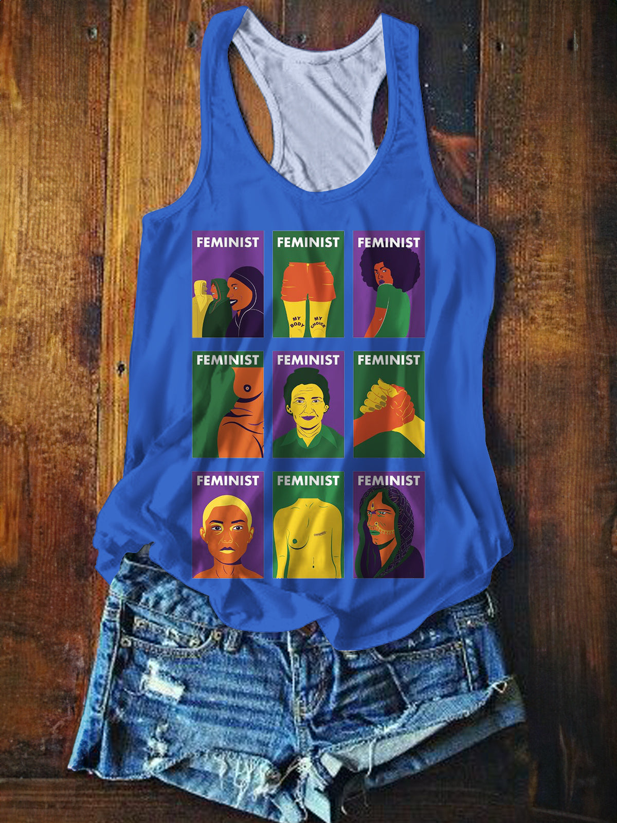 Feminist Portrait Printed Casual Tank Top