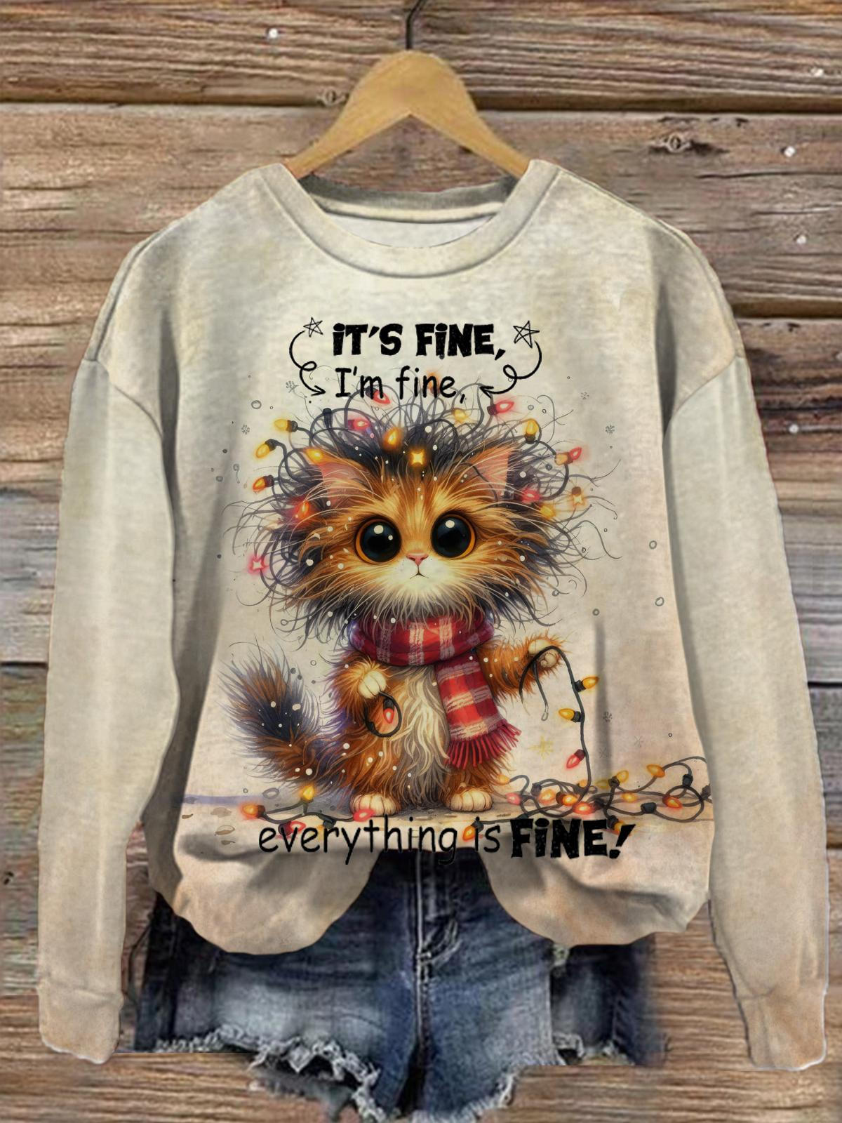 Women's I'm Fine Christmas Fun Crew Neck Casual Sweatshirt