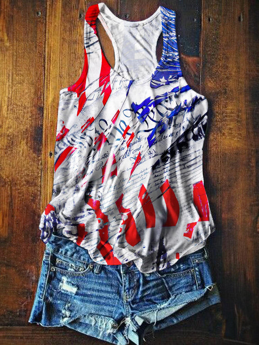 Vintage Flag Independence Day Printed Casual Tank Top