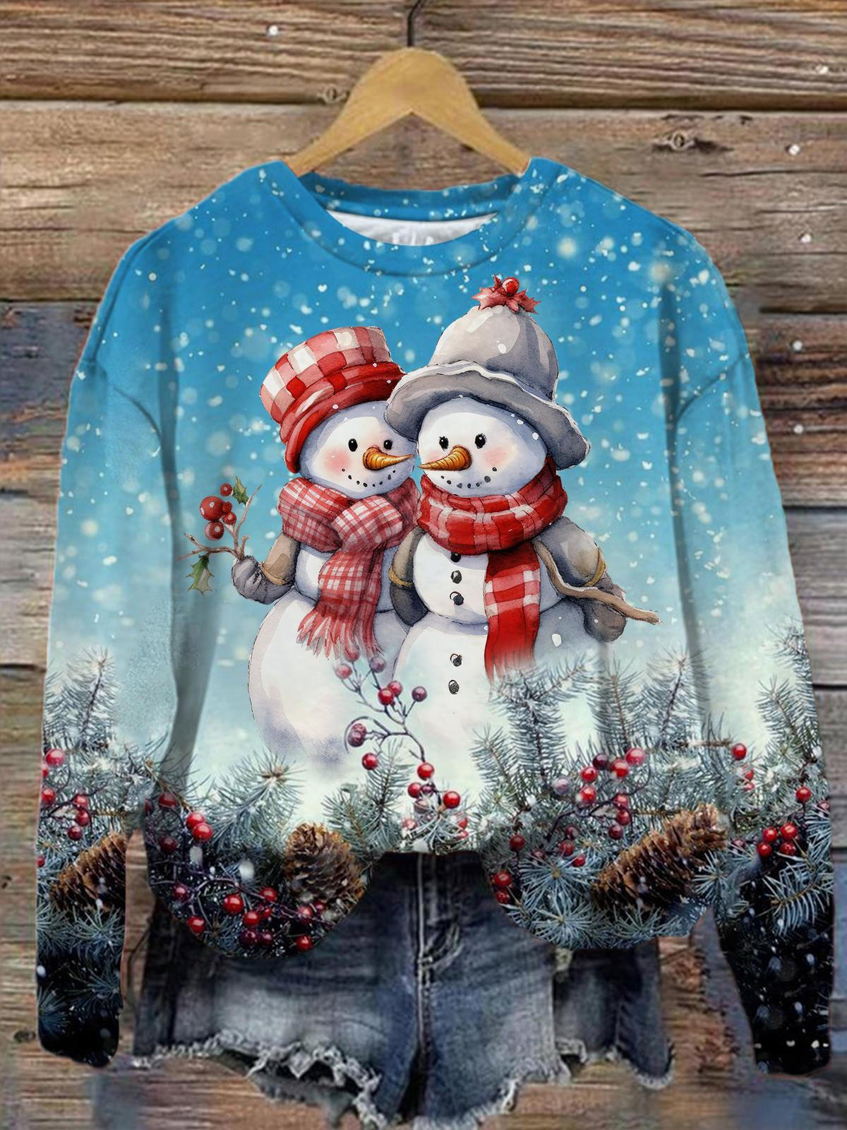 Women's Christmas Snowman Winter Print Long Sleeve Top