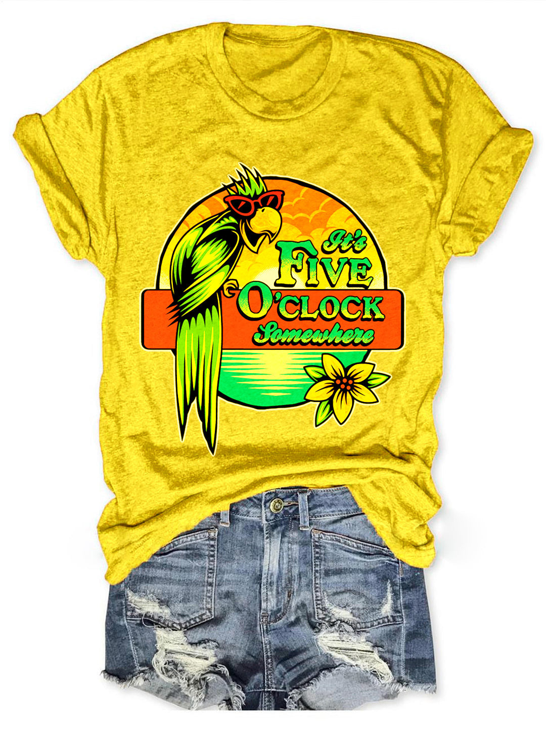 It's 5 O'clock Somewhere Beach Parrot Crew Neck T-shirt