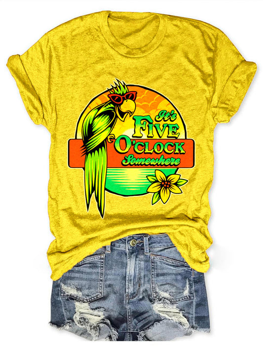 It's 5 O'clock Somewhere Beach Parrot Crew Neck T-shirt