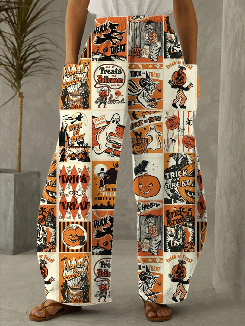 Women's Halloween Pattern Collage Print Casual Pants