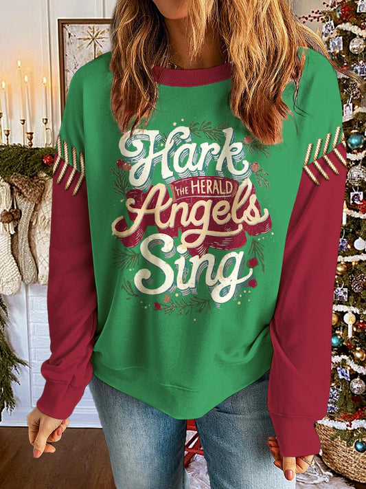 Listen to the Angels Sing Christmas Christian Printed Long Sleeve Casual Top