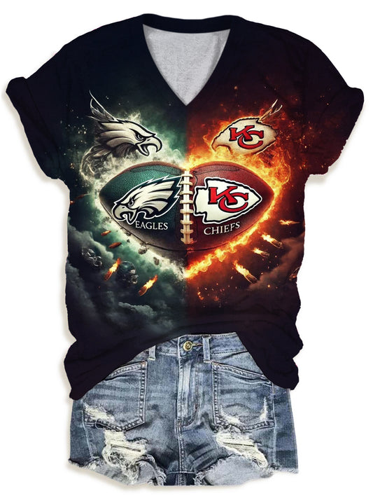 Eagles And Chiefs V-Neck T-Shirt