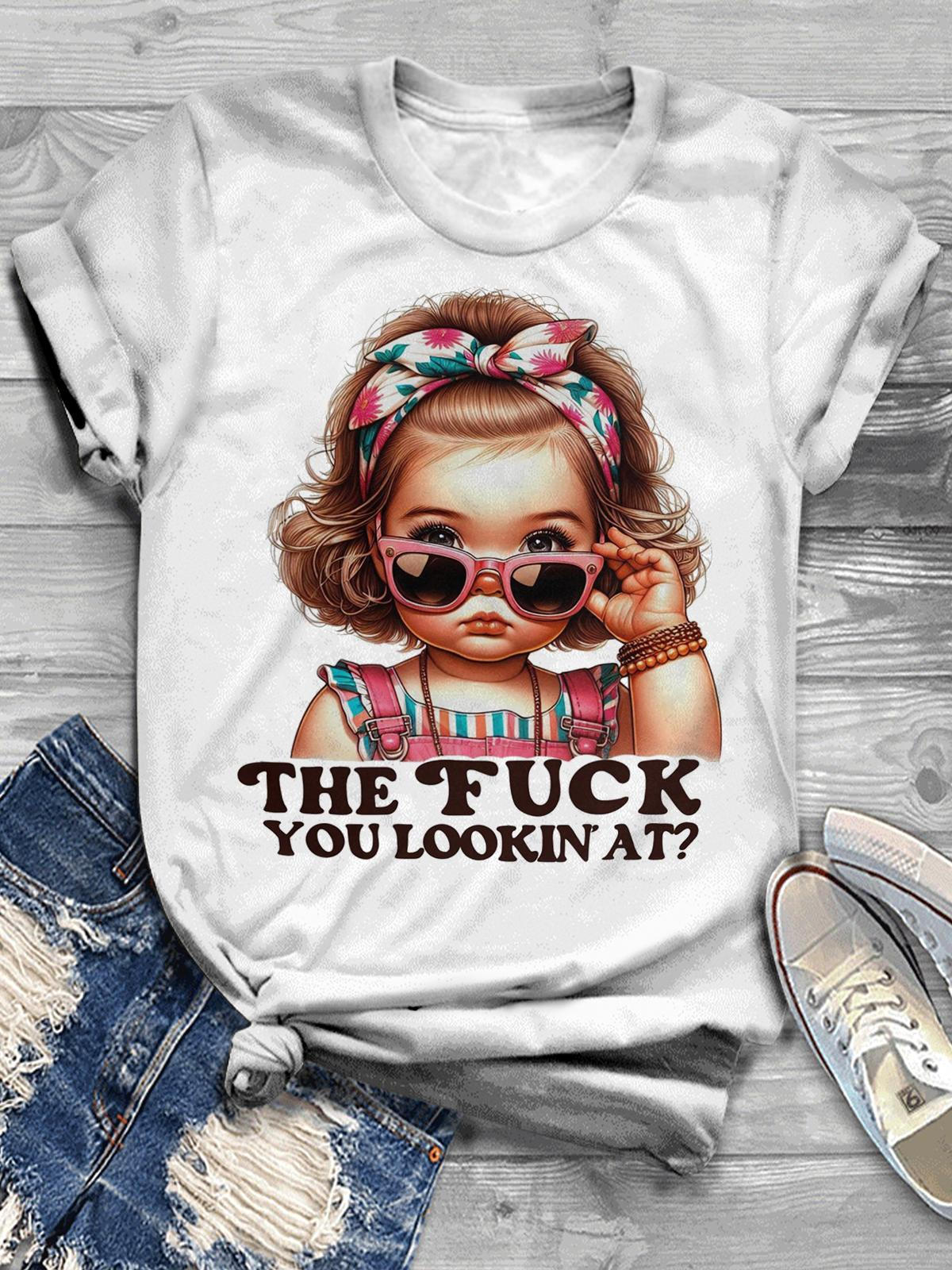 Women's Funny Retro Girls Printed Casual T-shirt