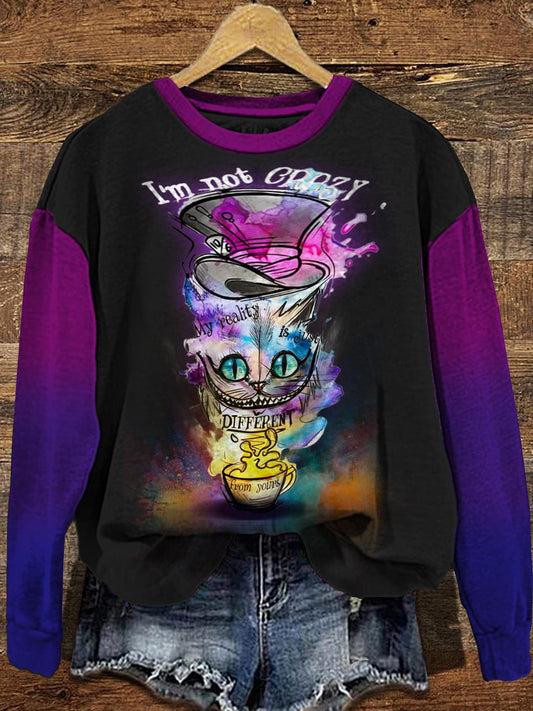 Women's Halloween Alice In Wonderland Big Mouth Cat Long Sleeve Casual Top