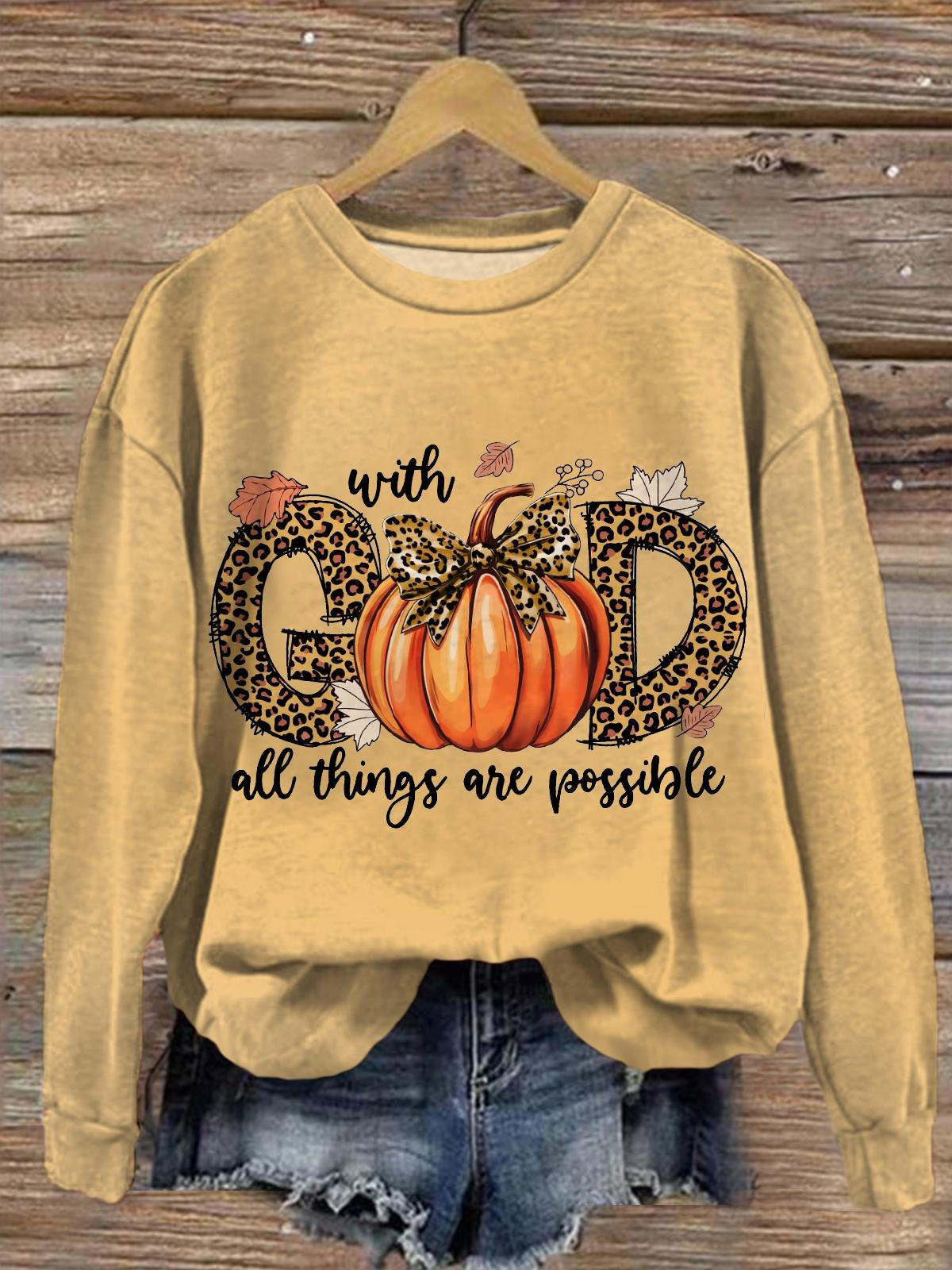 With God All Things Are Possible Pumpkin Long Sleeve Top