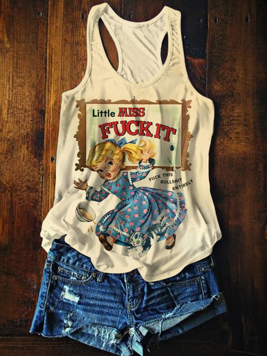 Little Miss Fuck It Printed Casual Tank Top