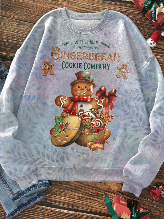 Gingerbread Happy Christmas Print Long Sleeve Top