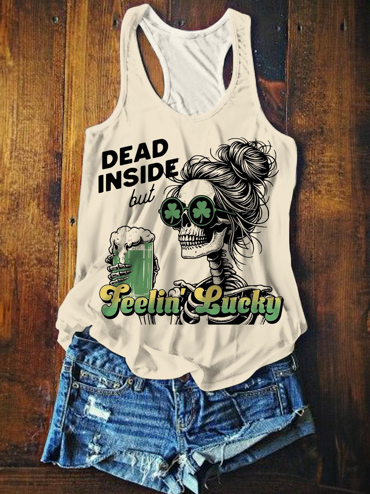 Dead Inside But Feeling Lucky St. Patrick Day Print Tank Top