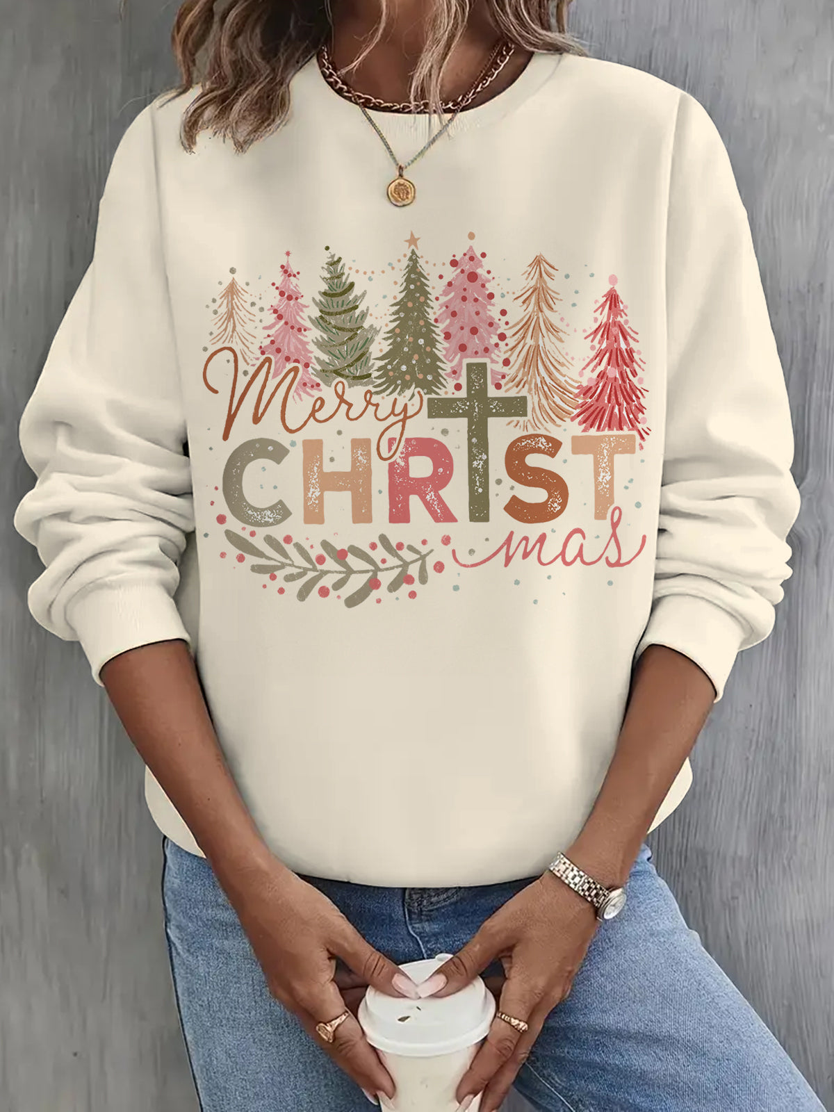 Merry Christ Mas Christmas Tree Farm Long Sleeve Casual Top