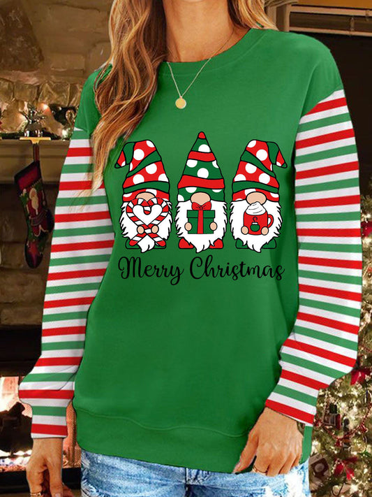Christmas Gnome Print Crew Neck Long Sleeve Top