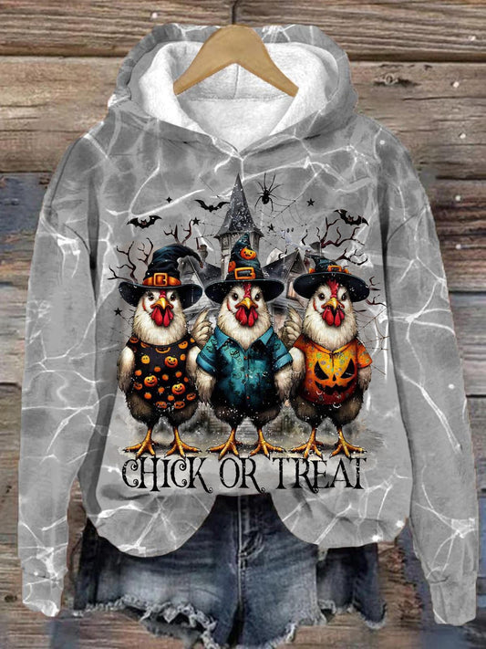 Women's Halloween Rooster Fun Print Casual Long Sleeve Top