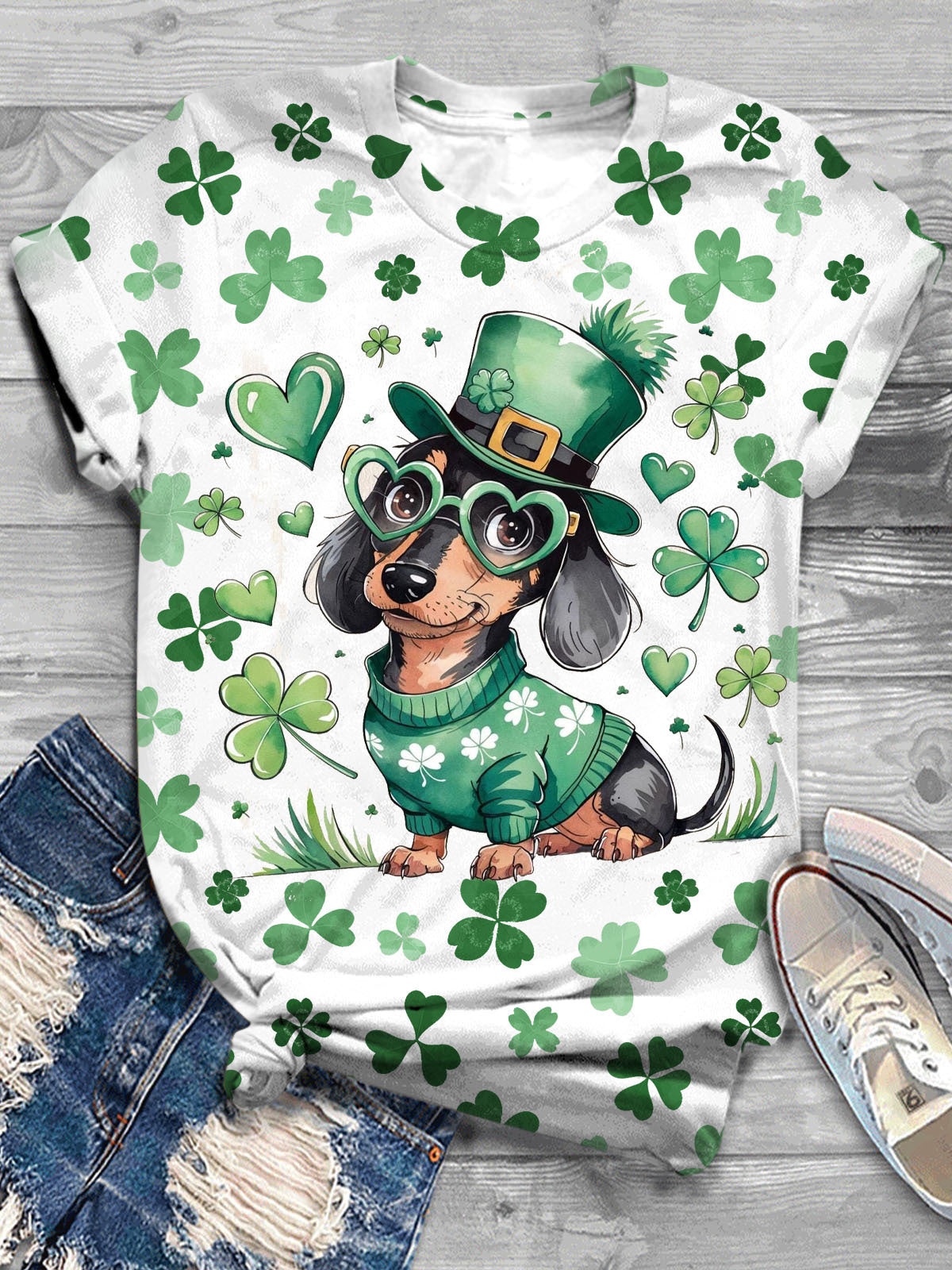 St Patrick Day Dachshund Dog Crew Neck T-shirt