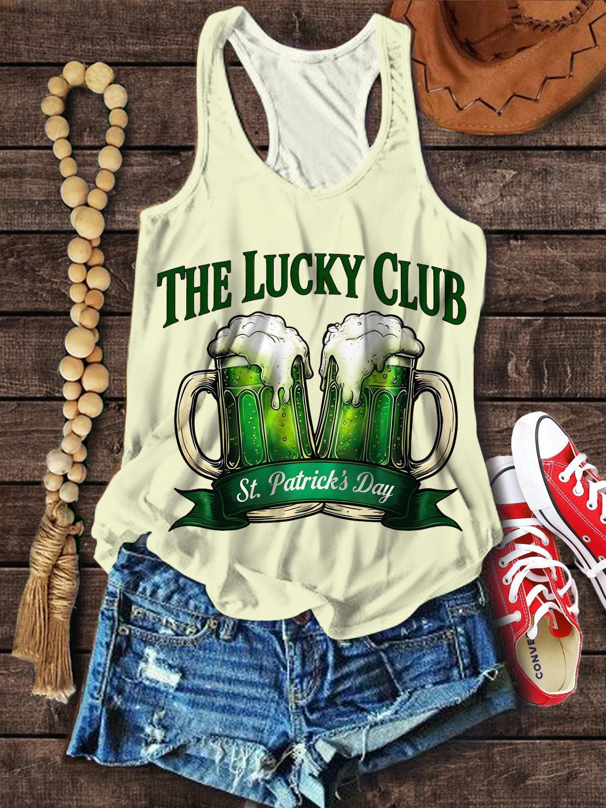 The Lucky Club St. Patrick's Day Beer Print Tank Top