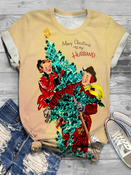 Women's Merry Christmas Companion Vintage Print Crew Neck T-Shirt