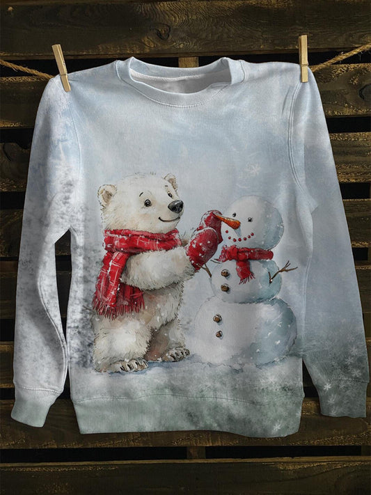 Cute Bear And Snowman Long Sleeve Casual Top