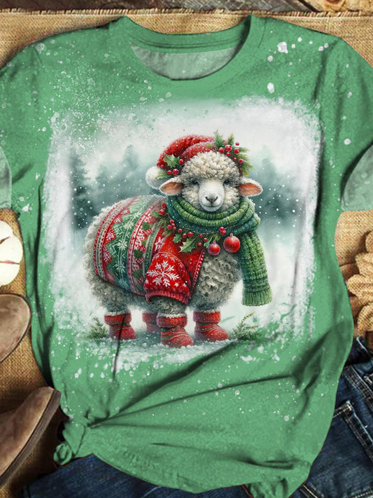 Cute Christmas Sheep Crew Neck T-shirt