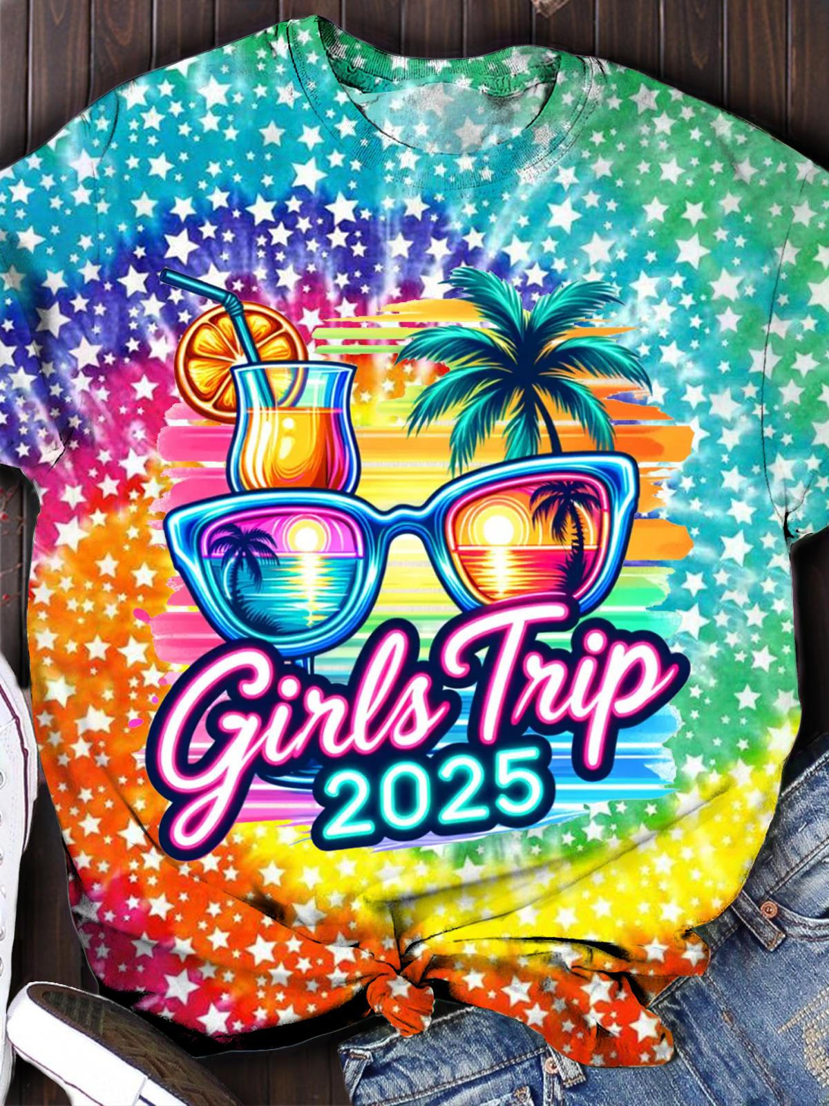 Colorful Neon Girls Trip 2025 Vacation T-shirt