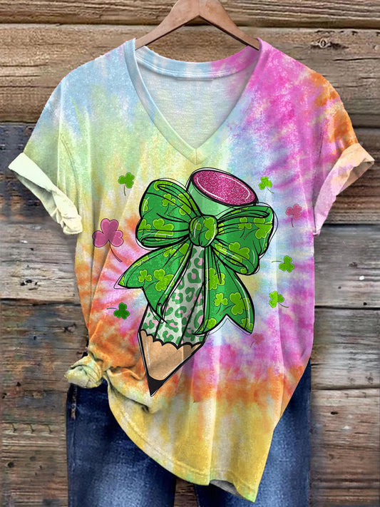 St. Patrick Day Four Leaf Clover Tie Dye Fun Print T-shirt