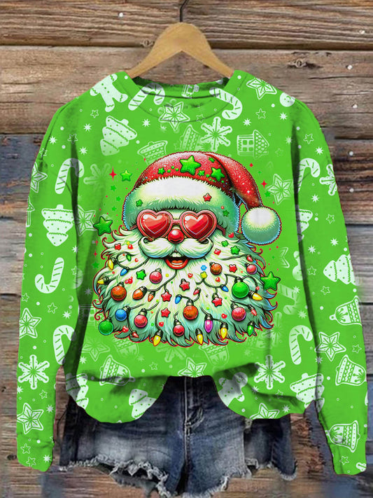 Women's Christmas Santa Floral Print Long Sleeve Top