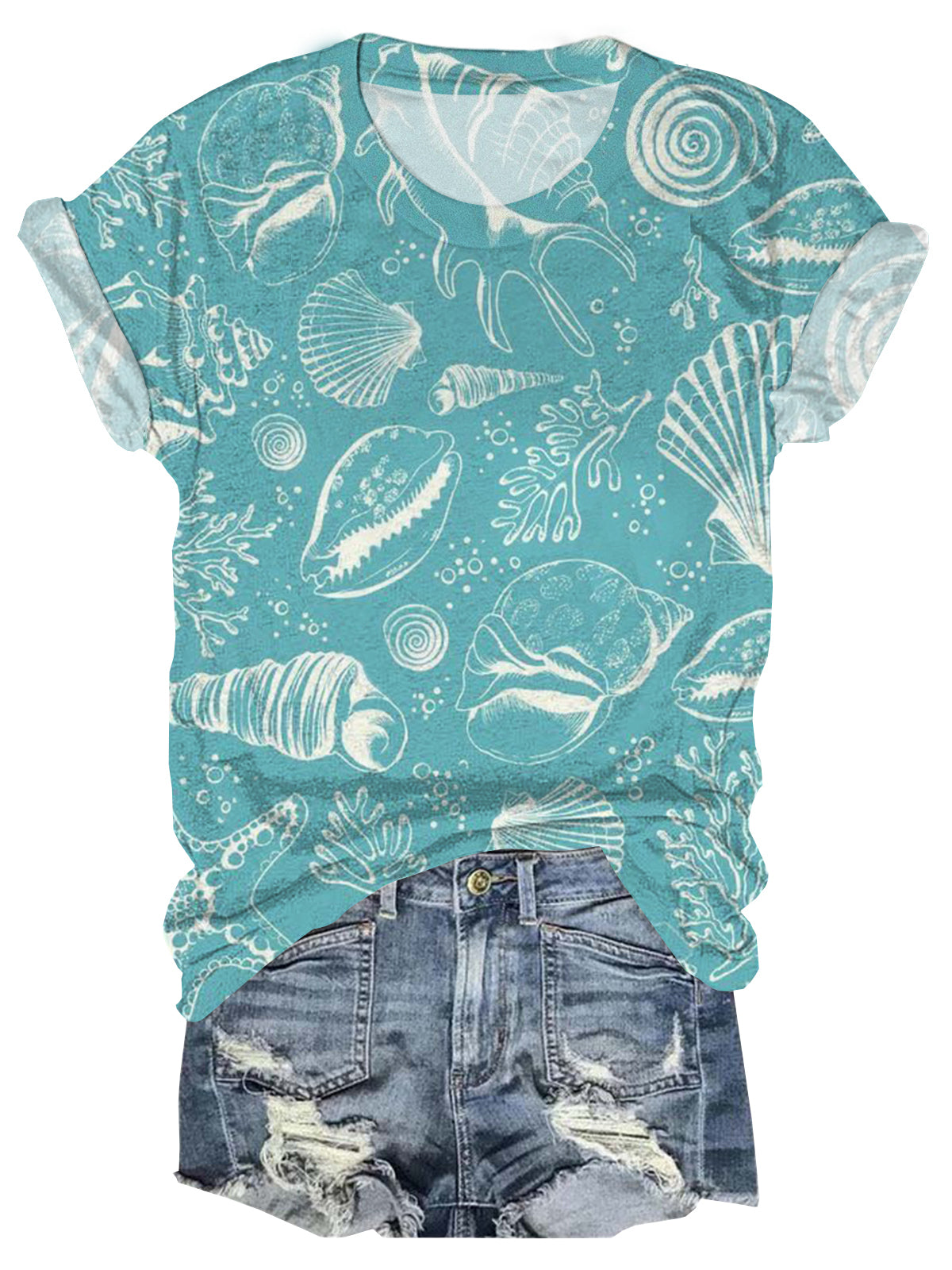 Women's Summer Beach Vacation Ocean Print T-shirt