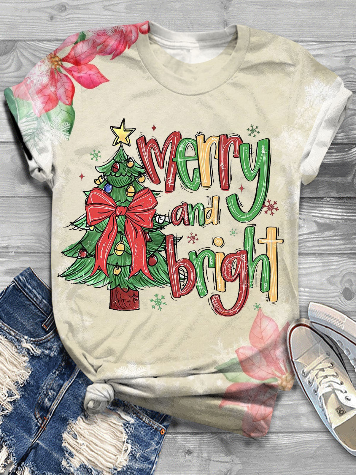 Women's Merry And Bright Crew Neck T-shirt