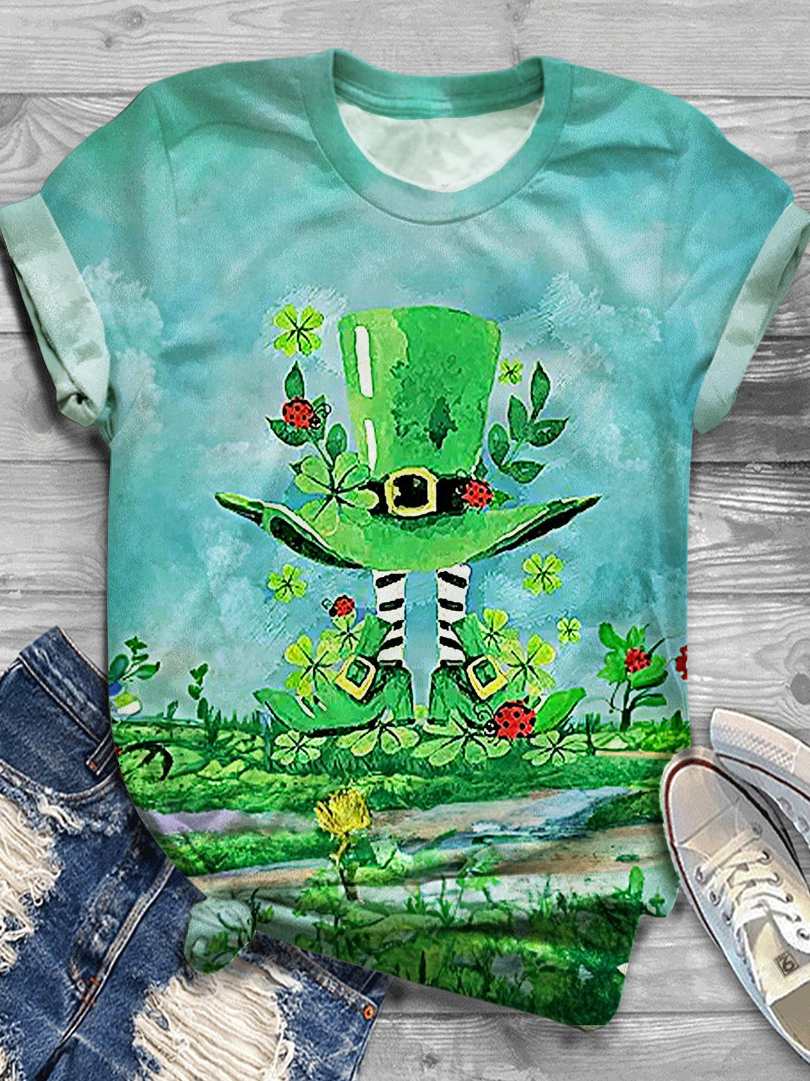 Shamrock St. Patrick's Hat Print Crew Neck T-shirt