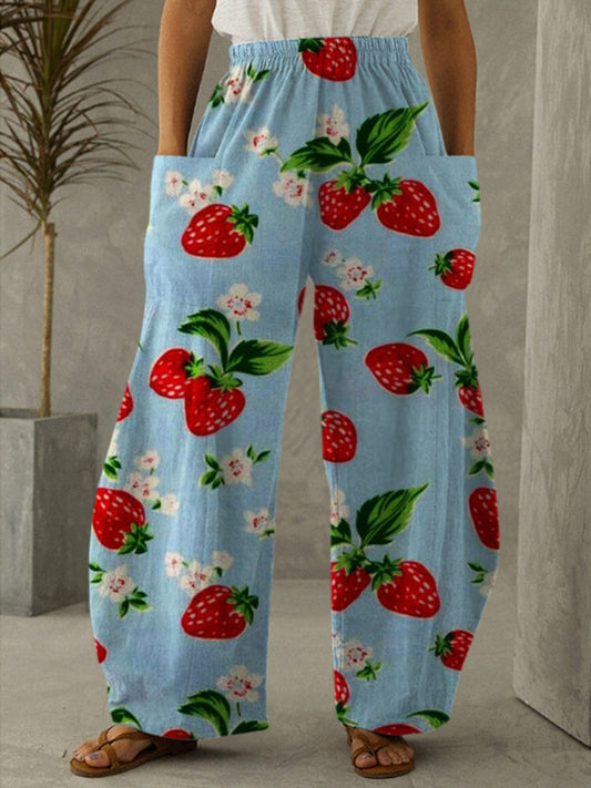 Women's Cute Strawberry Vintage Print Casual Loose Pants