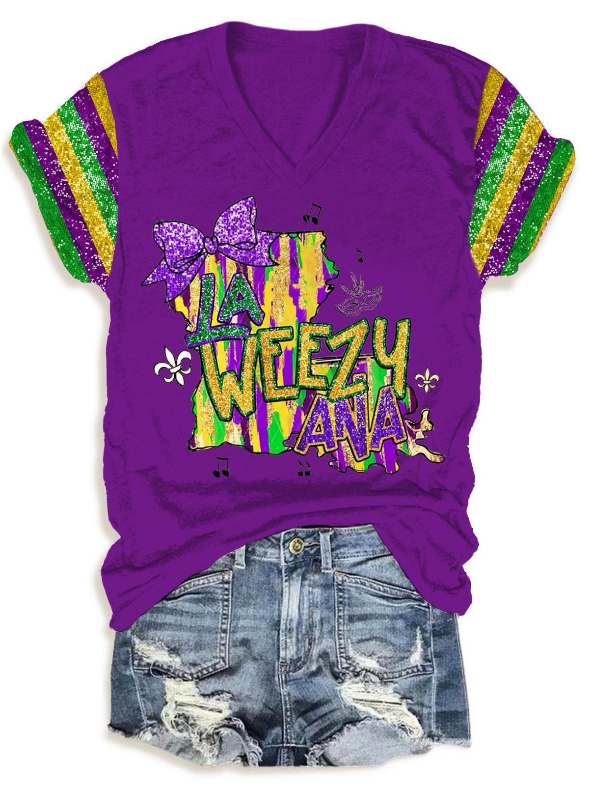 La Weezy Ana Mardi Gras V-Neck T-Shirt