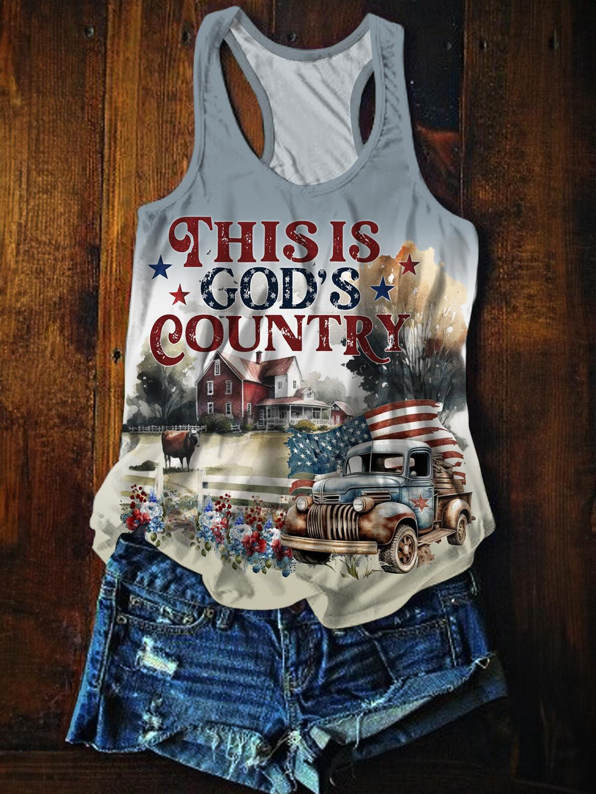 This Is God's Country Printed Casual Tank Top