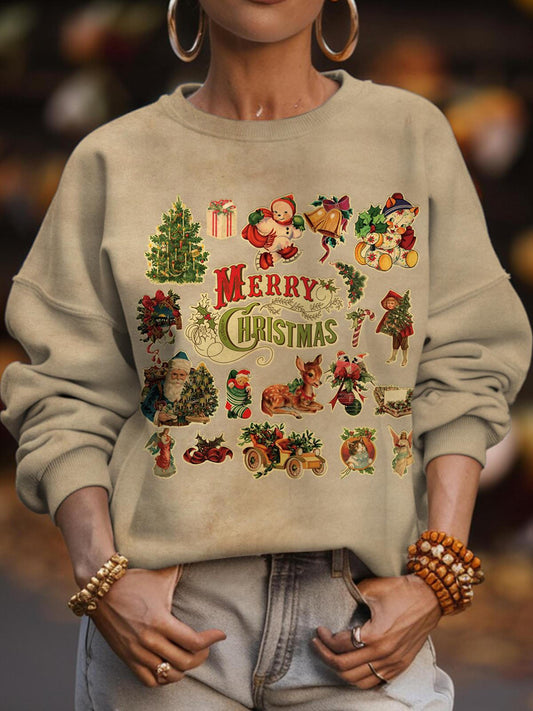 Women's Retro Christmas Crew Neck Casual Sweatshirt