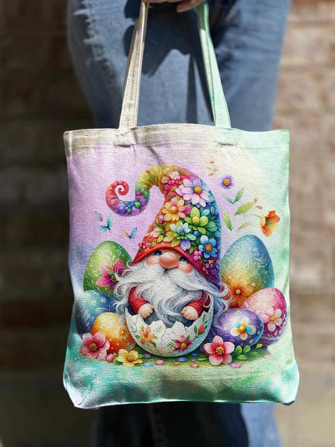 Easter Gnome Tie Dye Shoulder Zipper Canvas Bag