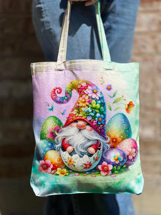 Easter Gnome Tie Dye Shoulder Zipper Canvas Bag