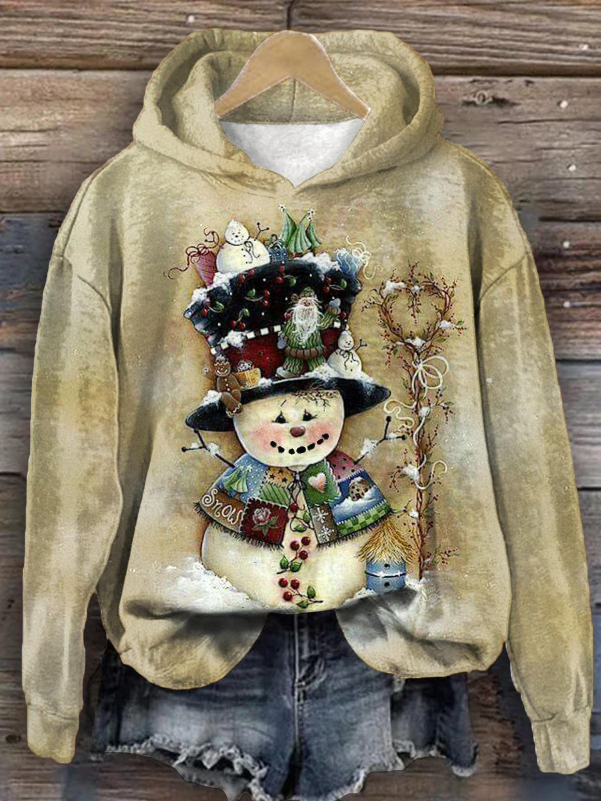 Women's Cute Snowman Vintage Print Long Sleeve Top