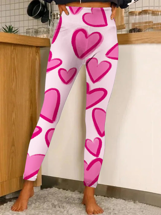 Pink Hearts Print Leggings