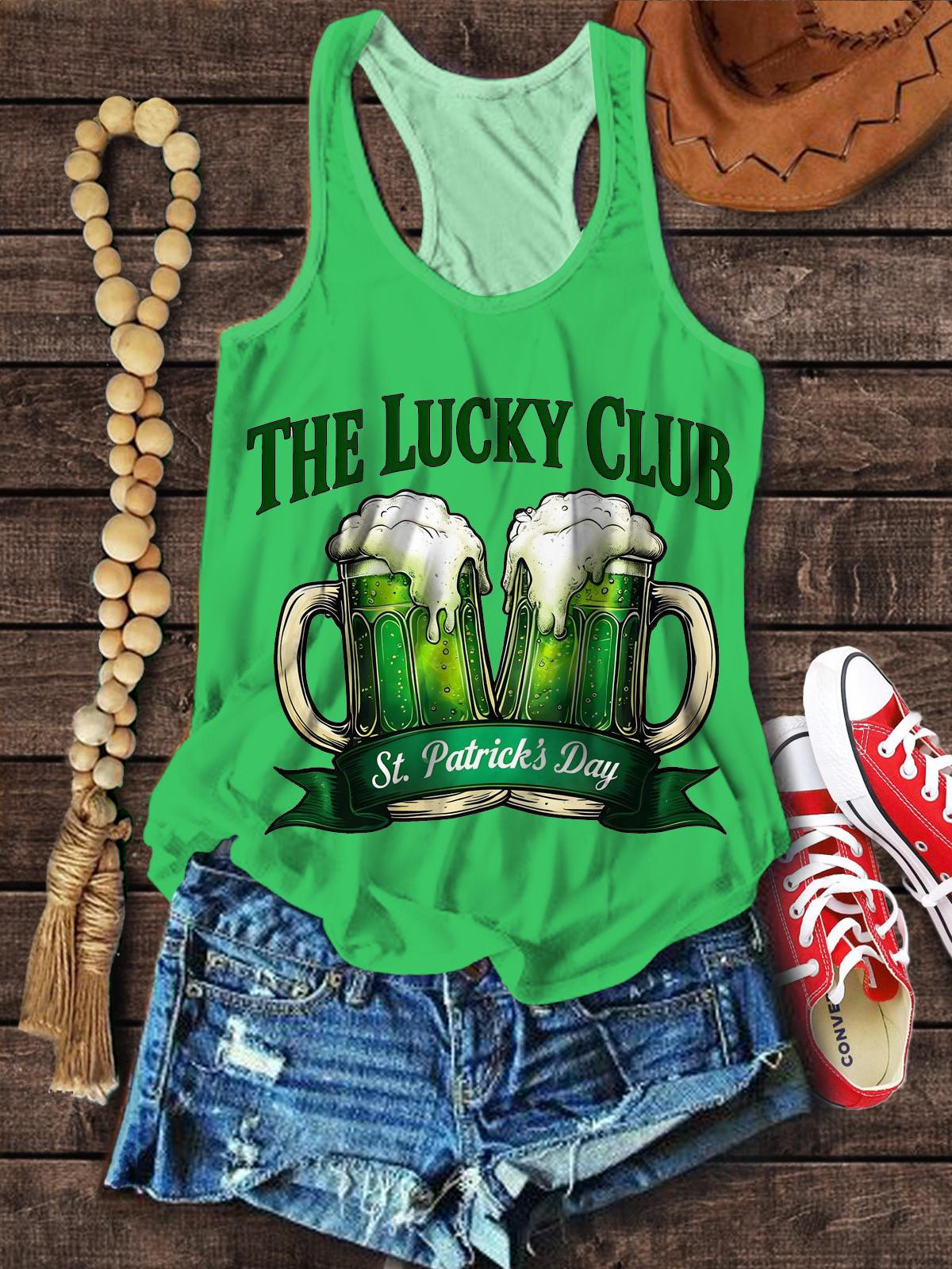 The Lucky Club St. Patrick's Day Beer Print Tank Top