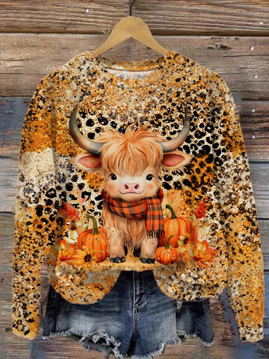 Women's Baby Highland Cow Leopard Print Top