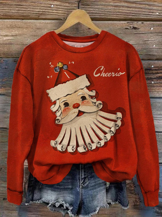 Women's Funny Christmas Santa Print Long Sleeve Top