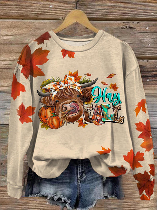 Hay Fall Cute Highland Cow Long Sleeve Top