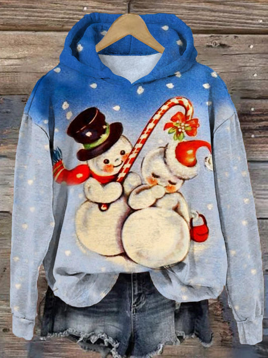 Women's Christmas Snowman Fun Gradient Print Hooded Casual Top