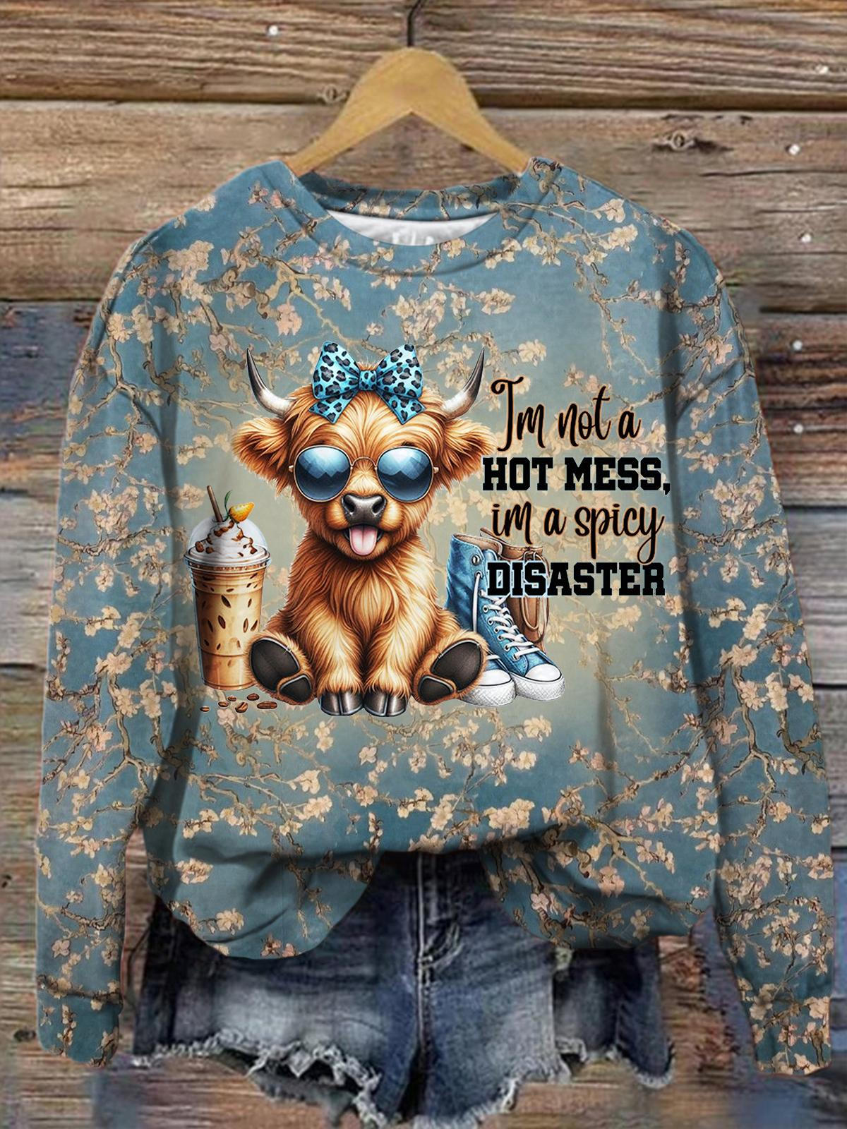 I'm Not A Hot Mess I'm A Spicy Disaster Cow Vintage Print Top