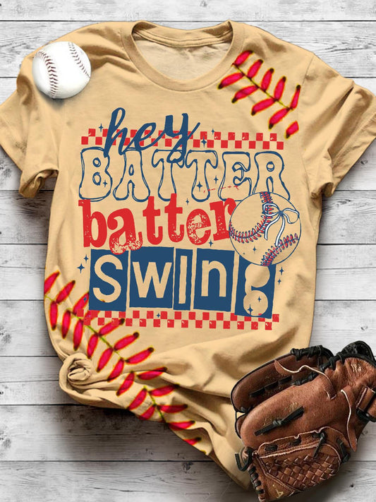 Hey Batter Batter Swimg Baseball Fan Print T-shirt