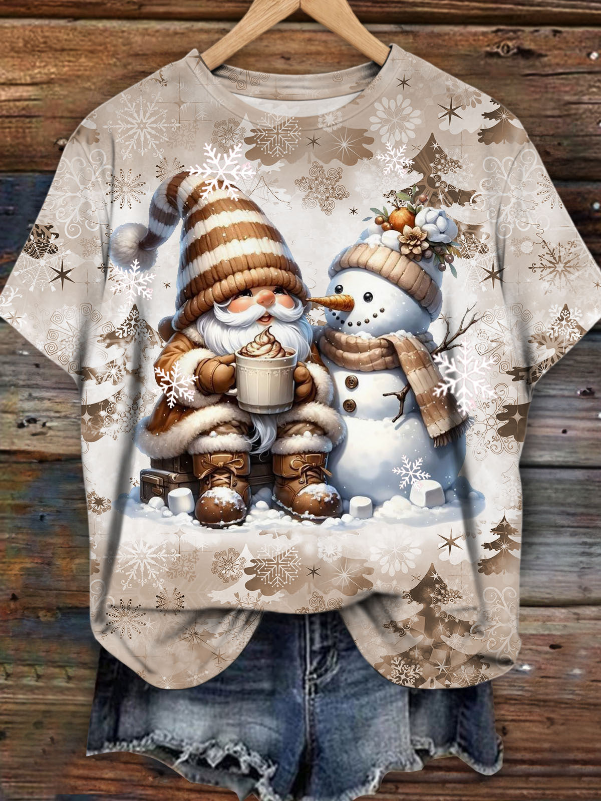 Christmas Gnome Snowman Autumn And Winter Vintage Print T-shirt