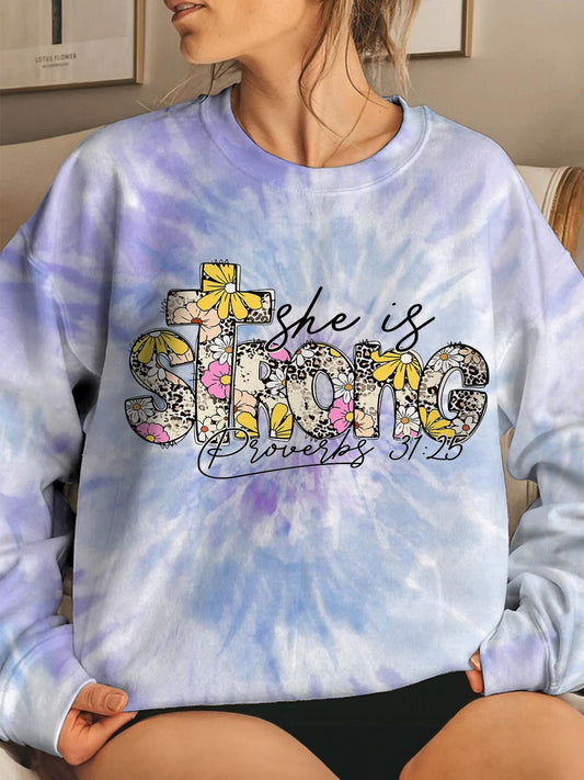 Women's She Is Strong Hurricane Print Long Sleeve Top