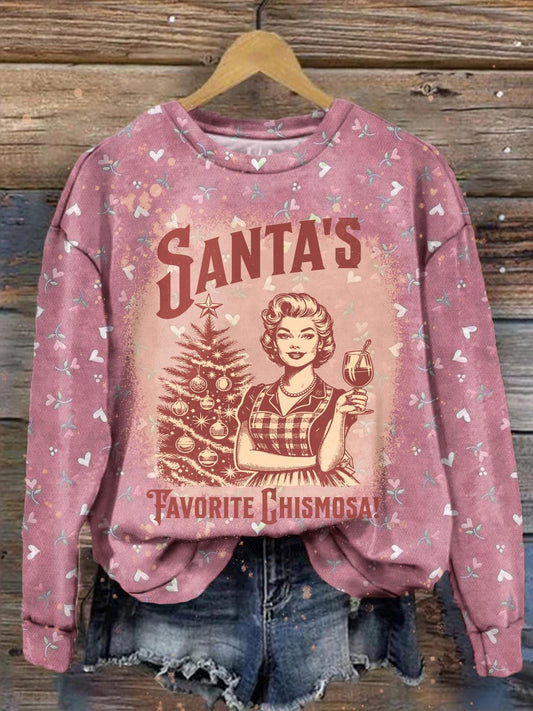 Santa's Favorite Christmas Vintage Print Long Sleeve Top